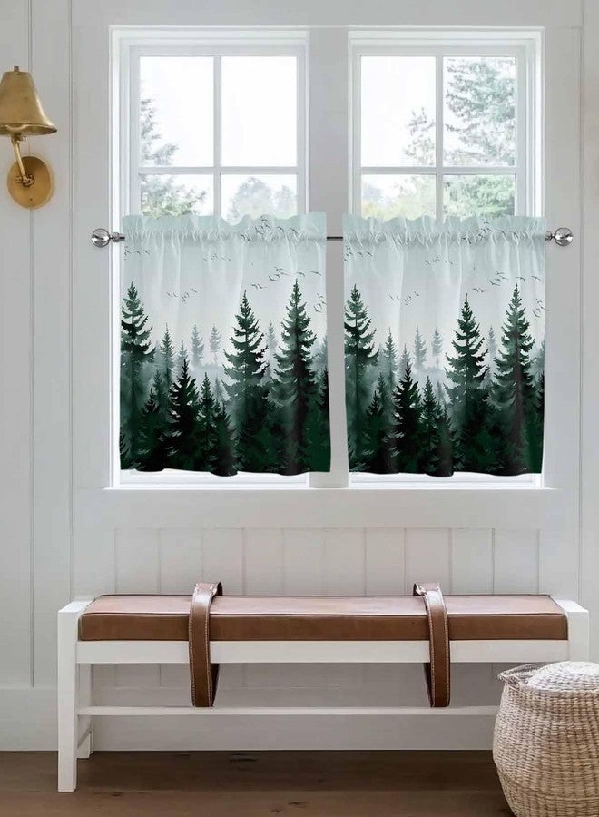 Jolunifun Pine Tree Forest Kitchen Curtain 36 Inch Length Small Short Cafe Tiers Curtains Drape, 2 Panel Window Treatment Rod Pocket Drapery Panels Curtains, Green Landscape Nature Decor 55x36 - Image 3